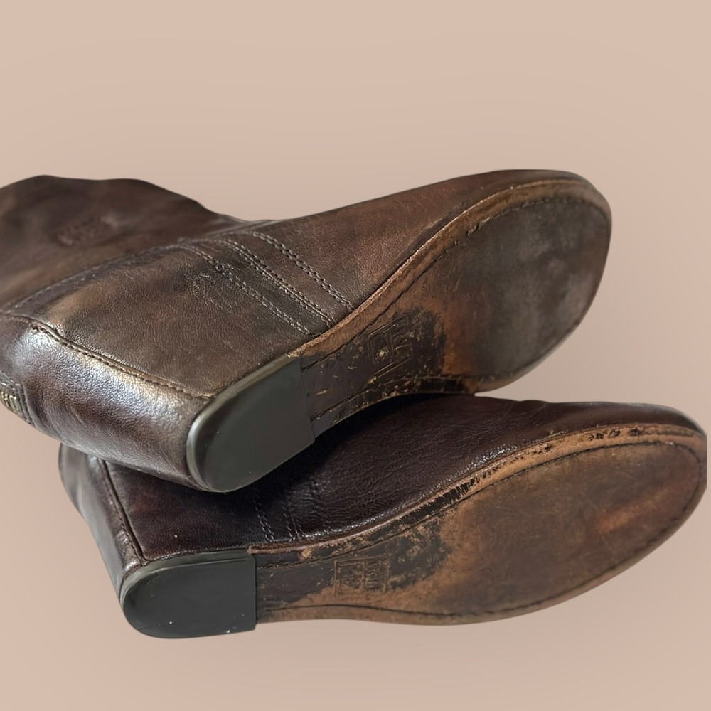 Frye Brown Leather Wedge Boots - Picture 2 of 9